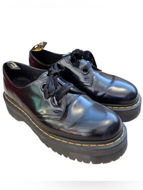 Dr Martens Holly Platform Oxford Shoes Black Patent Leather Chunky Womens US 10